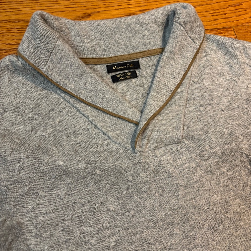 Massimo Dutti Wool Silk Blend Shawl Collar Sweater